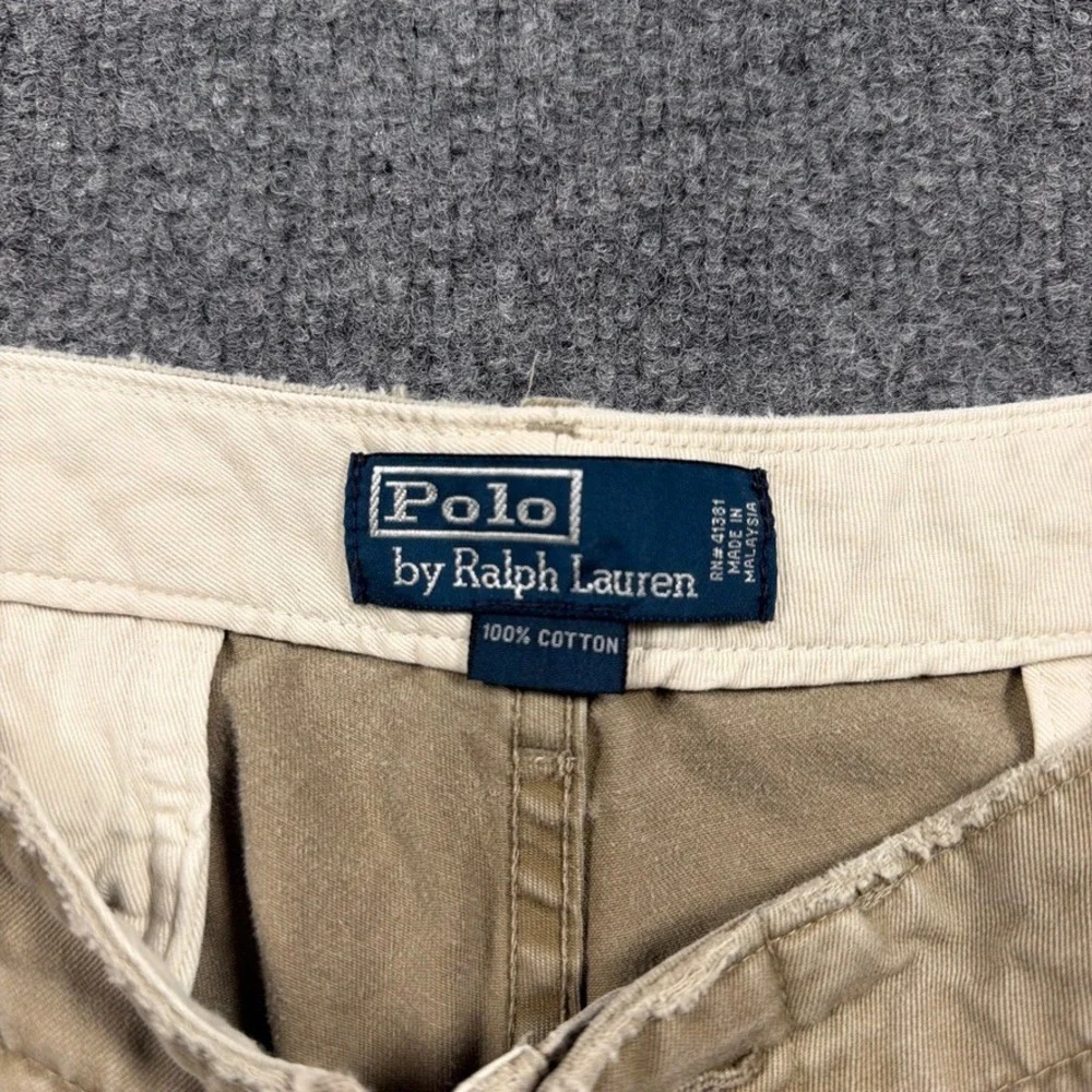 Polo Ralph Lauren Chino Pants Distressed Mens 39x29 Tan Raw Hem‎ Button Fly